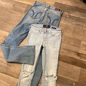 2 pairs of almost new hollister jeans light wash size 00s